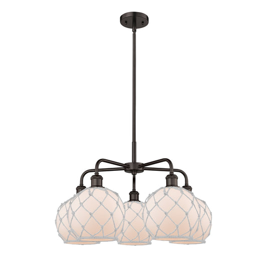Innovations Farmhouse Rope 27in 5-Light Chandelier | Industrial Oil Rubbed Bronze Steel and White Frosted Glass with Rope | Model 516-5CR-OB-G121-8RW