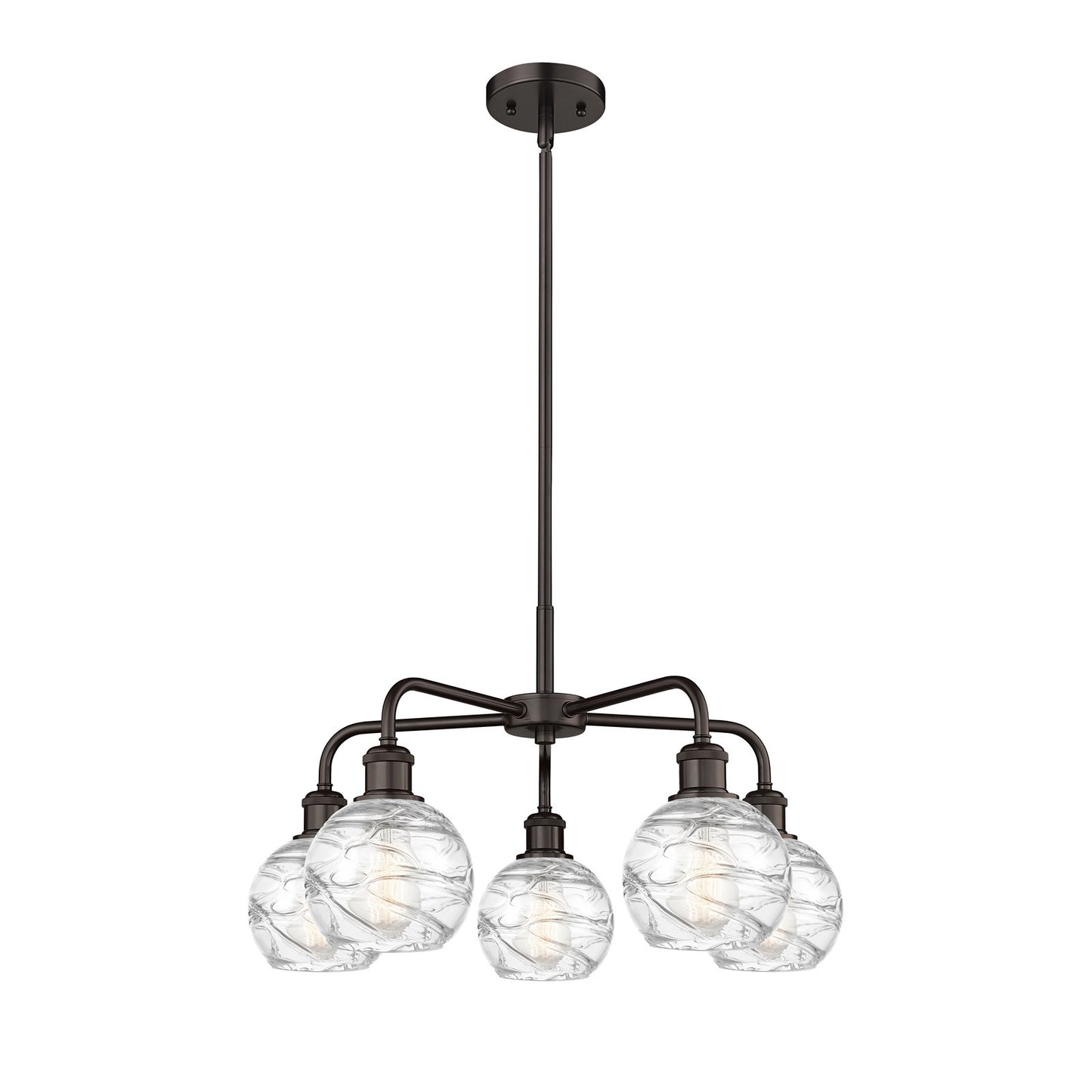 Innovations Athens Deco Swirl 24in 5-Light Chandelier | Industrial Oil Rubbed Bronze Steel and Clear Deco Swirl Glass | Model 516-5CR-OB-G1213-6CL
