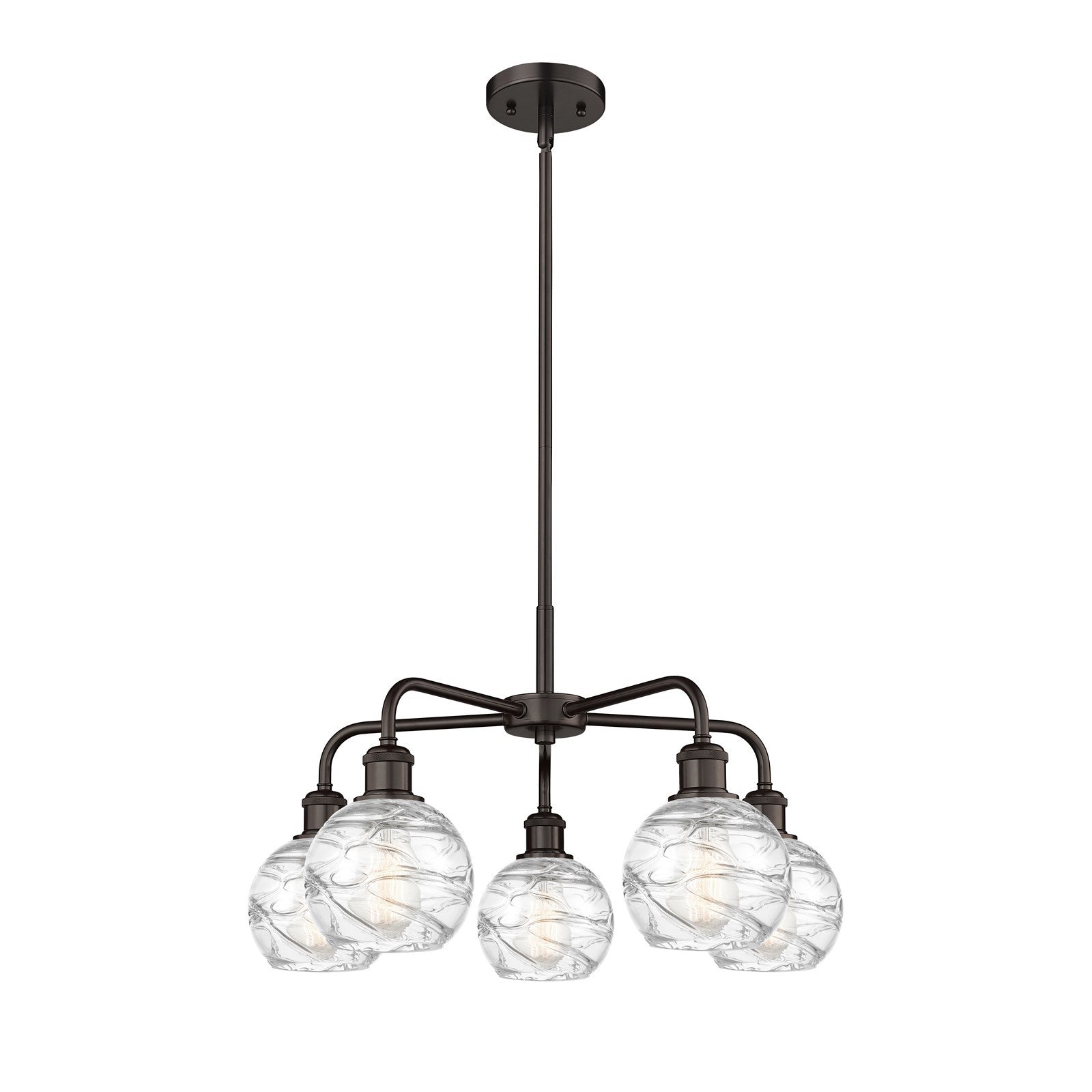 Innovations Athens Deco Swirl 24in 5-Light Chandelier | Industrial Oil Rubbed Bronze Steel and Clear Deco Swirl Glass | Model 516-5CR-OB-G1213-6CL