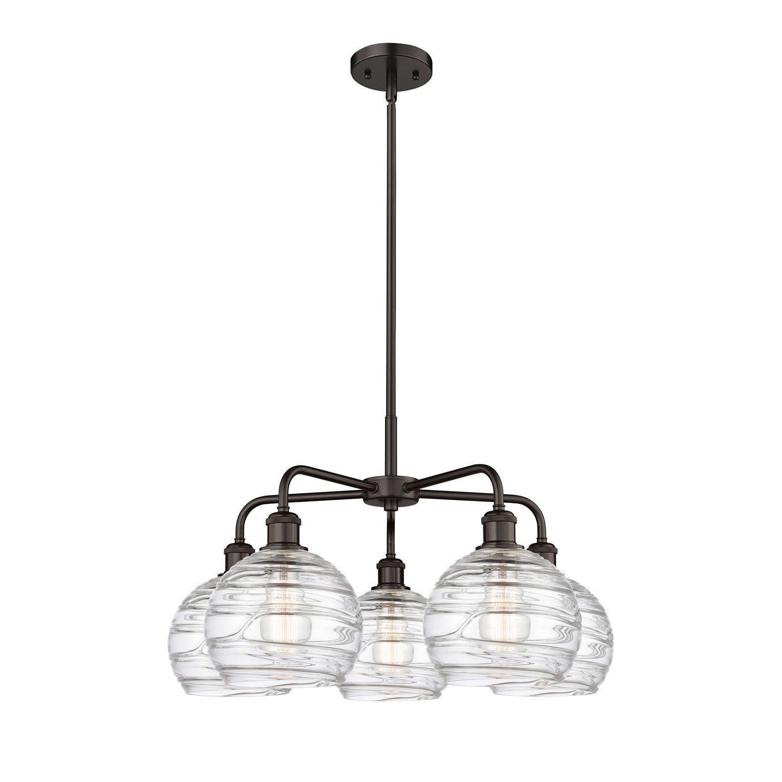 Innovations Athens Deco Swirl 27in 5-Light Chandelier | Industrial Oil Rubbed Bronze Steel and Clear Deco Swirl Glass | Model 516-5CR-OB-G1213-8CL