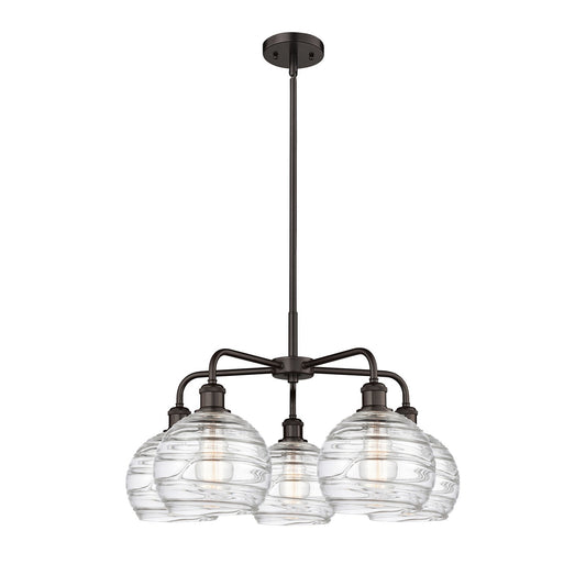 Innovations Athens Deco Swirl 27in 5-Light Chandelier | Industrial Oil Rubbed Bronze Steel and Clear Deco Swirl Glass | Model 516-5CR-OB-G1213-8CL