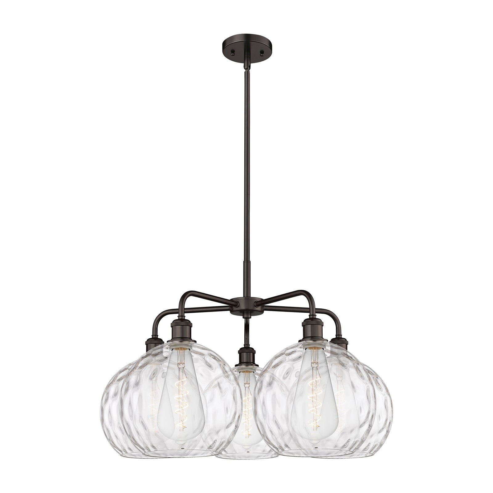 Innovations Athens Water Glass 28in 5-Light Chandelier | Industrial Oil Rubbed Bronze and Clear Glass | Dining Room & Living | Model 516-5CR-OB-G1215-10