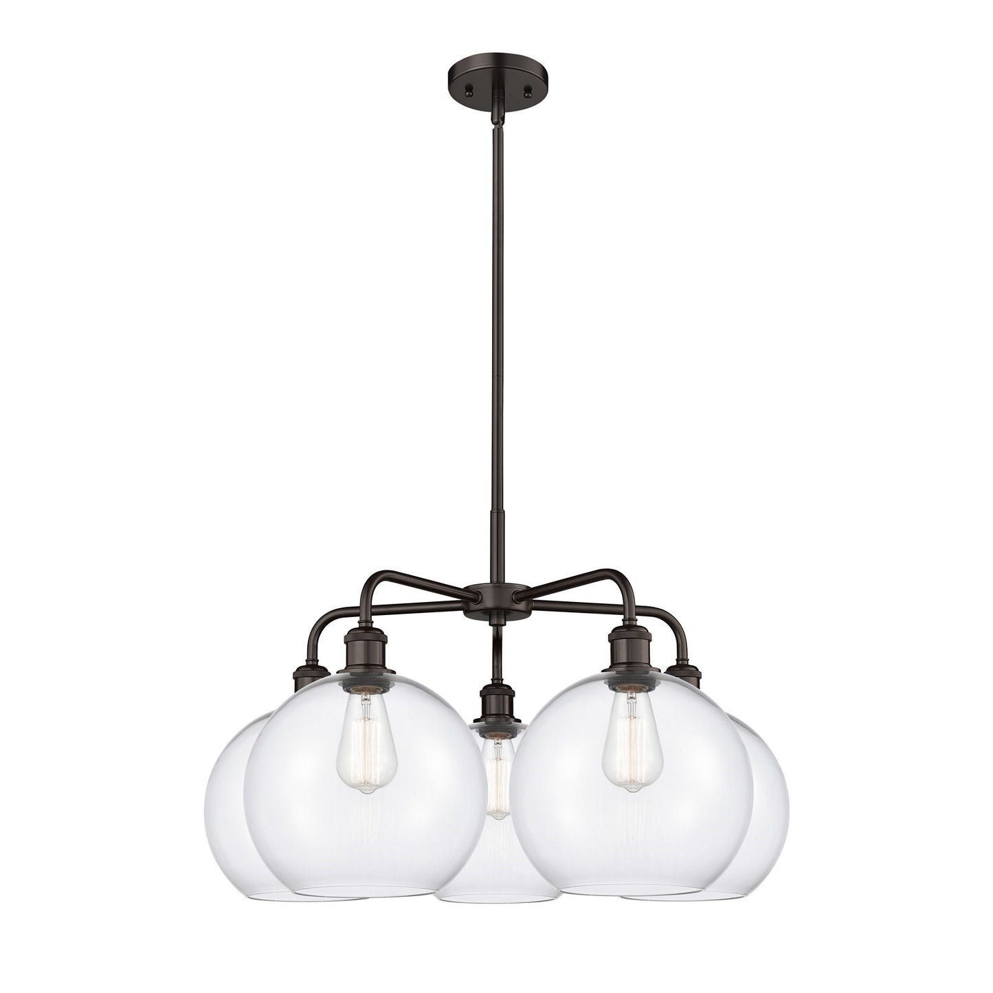 Innovations Athens 28in 5-Light Chandelier | Industrial Oil Rubbed Bronze Steel and Clear Glass | Dining Room & Living Room | Model 516-5CR-OB-G122-10