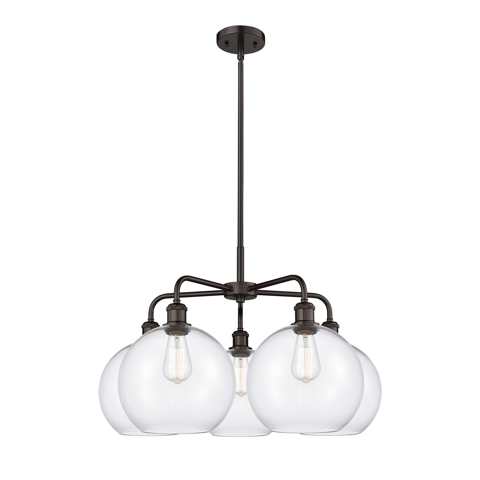 Innovations Athens 28in 5-Light Chandelier | Industrial Oil Rubbed Bronze Steel and Clear Glass | Dining Room & Living Room | Model 516-5CR-OB-G122-10