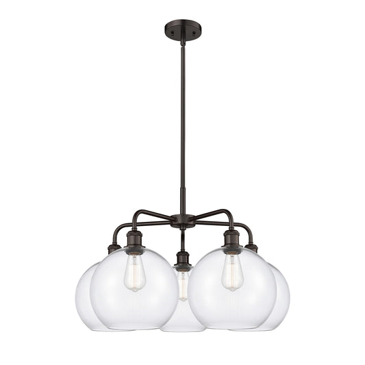 Innovations Athens 28in 5-Light Chandelier | Industrial Oil Rubbed Bronze Steel and Clear Glass | Dining Room & Living Room | Model 516-5CR-OB-G122-10