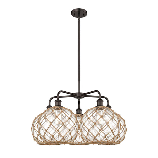 Innovations Farmhouse Rope 29in 5-Light Chandelier | Industrial Oil Rubbed Bronze Steel and Clear Glass | Dining Room & | Model 516-5CR-OB-G122-10RB