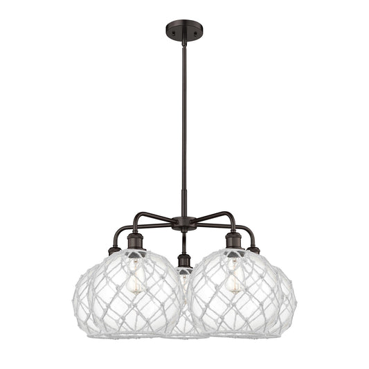 Innovations Farmhouse Rope 29in 5-Light Chandelier | Industrial Oil Rubbed Bronze Steel and Clear Glass with White Rope | Model 516-5CR-OB-G122-10RW