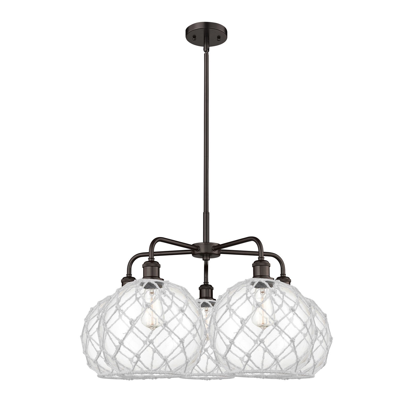 Innovations Farmhouse Rope 29in 5-Light Chandelier | Industrial Oil Rubbed Bronze Steel and Clear Glass with White Rope | Model 516-5CR-OB-G122-10RW
