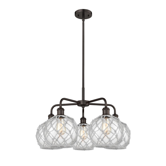 Innovations Farmhouse Rope 27in 5-Light Chandelier | Industrial Oil Rubbed Bronze Steel and Clear Glass with White Rope | Model 516-5CR-OB-G122-8RW