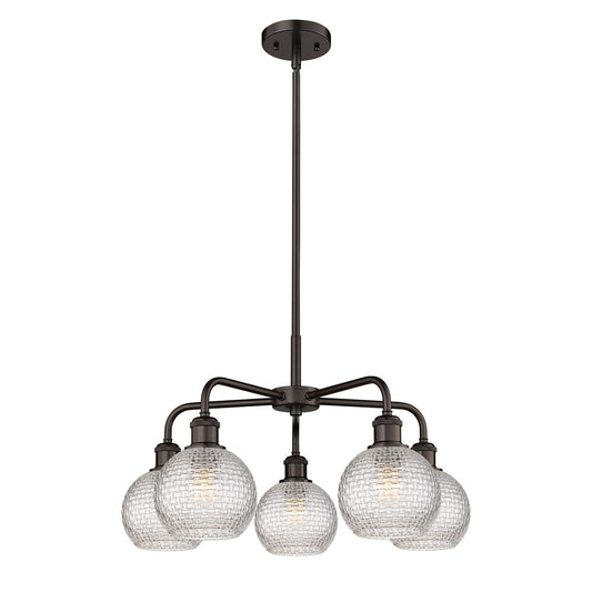Innovations Athens 24in 5-Light Chandelier | Modern Farmhouse Oil Rubbed Bronze Steel and Clear Basket Weave Glass | Dining | Model 516-5CR-OB-G122C-6CL