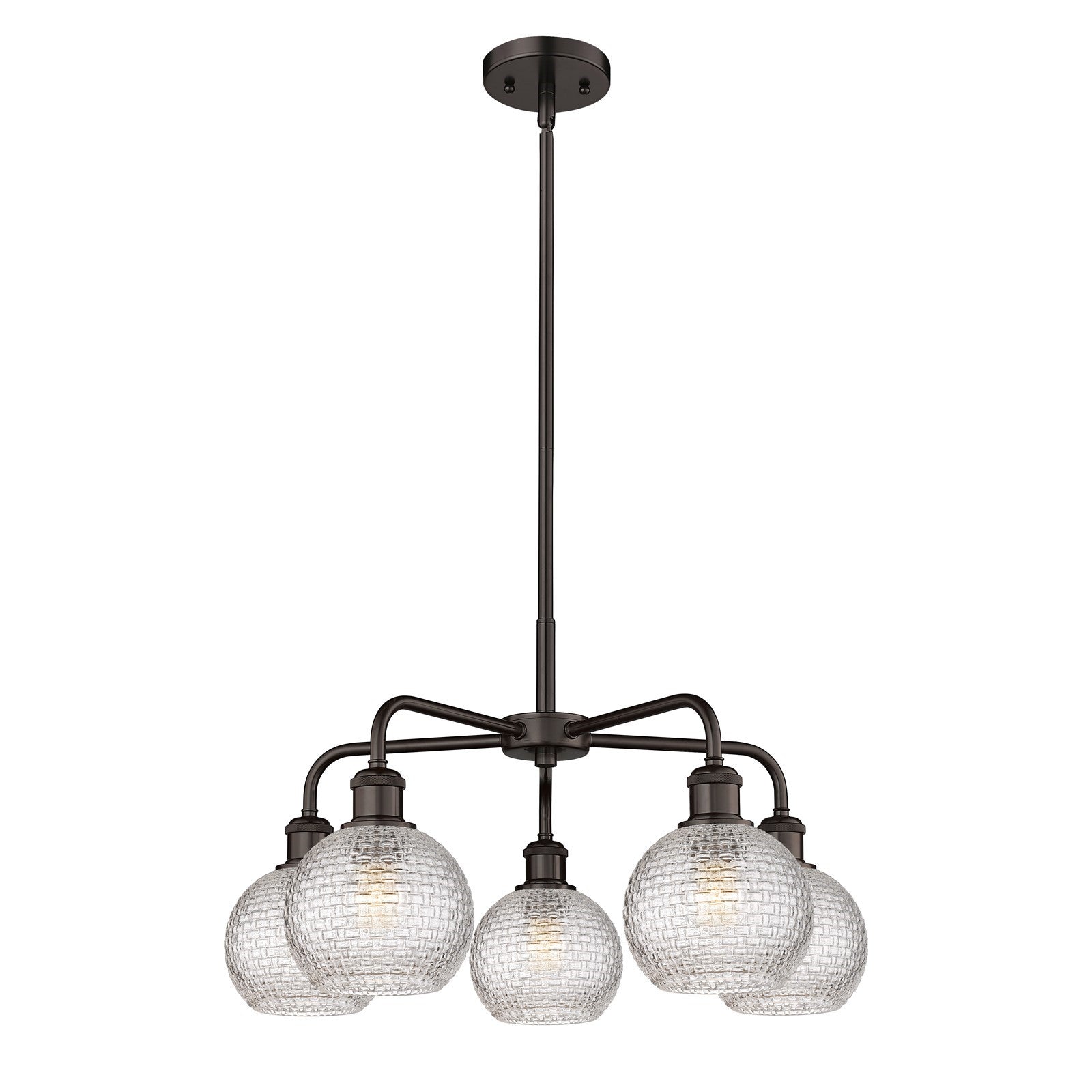 Innovations Athens 24in 5-Light Chandelier | Modern Farmhouse Oil Rubbed Bronze Steel and Clear Basket Weave Glass | Dining | Model 516-5CR-OB-G122C-6CL