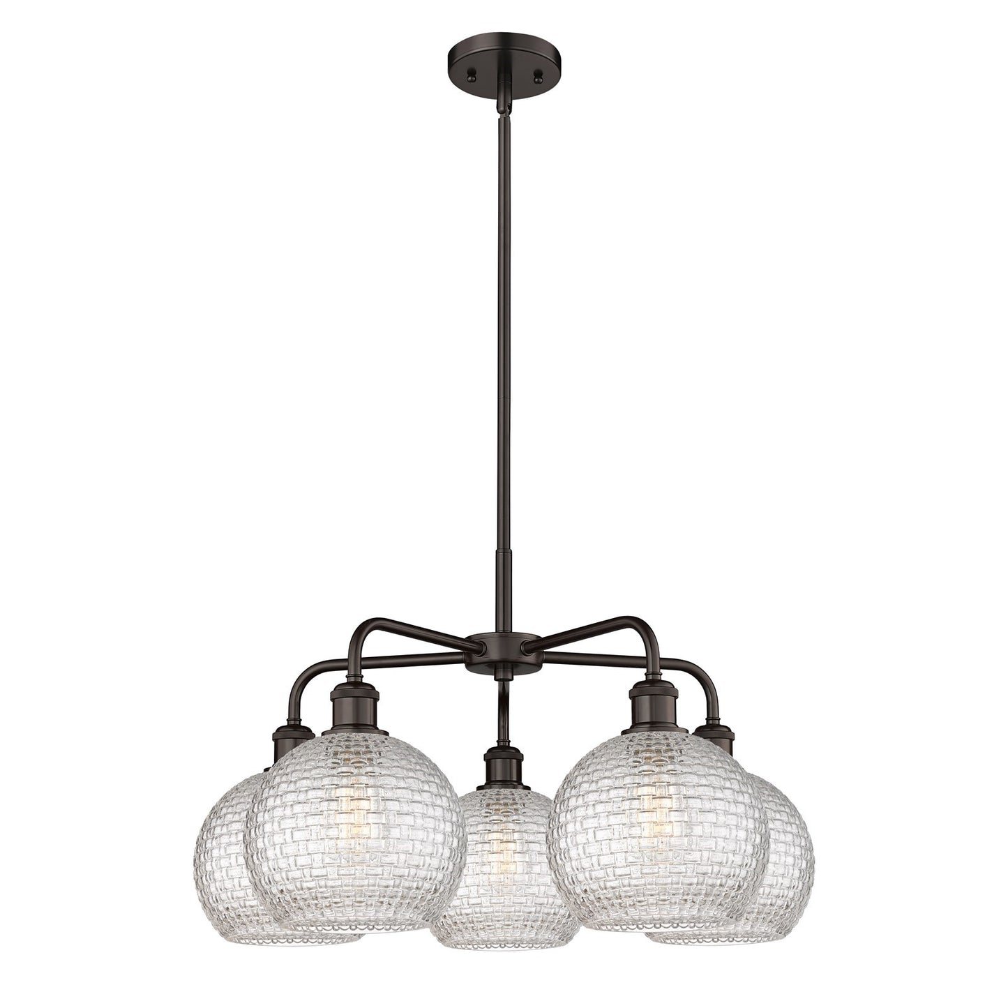 Innovations Athens 26in 5-Light Chandelier | Modern Farmhouse Oil Rubbed Bronze Steel and Clear Basket Weave Glass | Dining | Model 516-5CR-OB-G122C-8CL