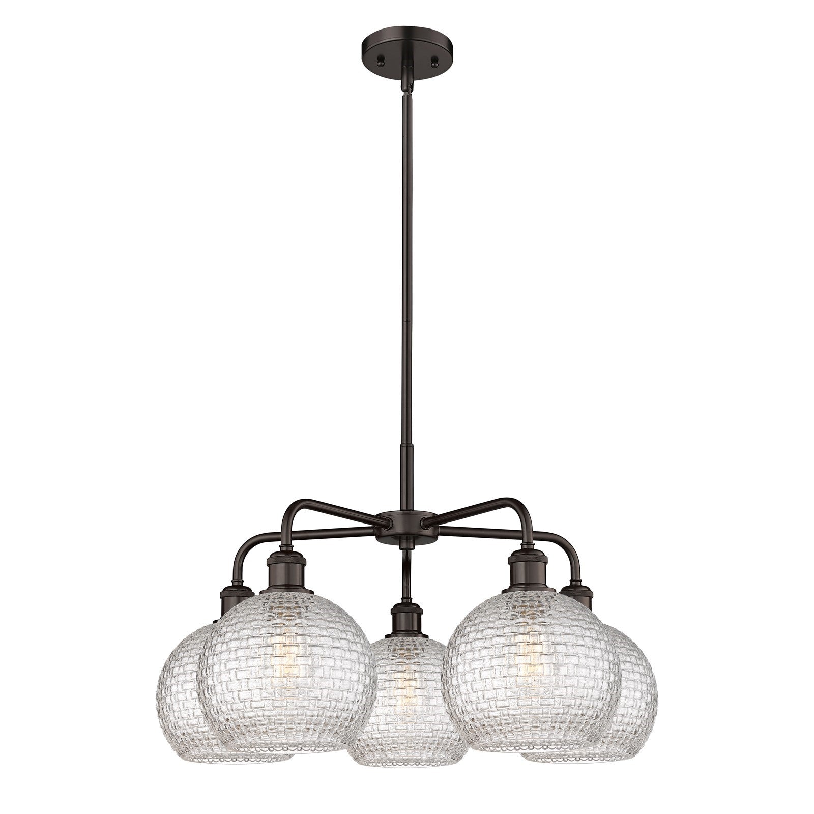Innovations Athens 26in 5-Light Chandelier | Modern Farmhouse Oil Rubbed Bronze Steel and Clear Basket Weave Glass | Dining | Model 516-5CR-OB-G122C-8CL