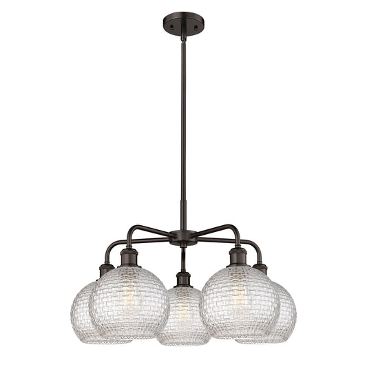 Innovations Athens 26in 5-Light Chandelier | Modern Farmhouse Oil Rubbed Bronze Steel and Clear Basket Weave Glass | Dining | Model 516-5CR-OB-G122C-8CL
