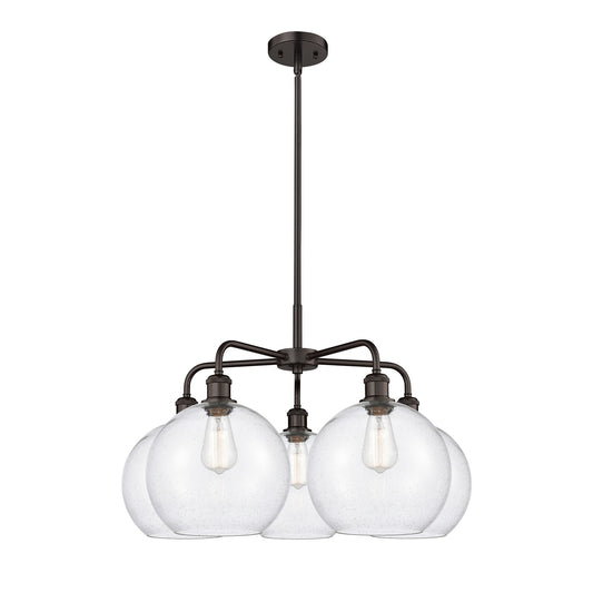 Innovations Athens 28in 5-Light Chandelier | Industrial Oil Rubbed Bronze Steel and Seedy Glass | Dining Room & Living Room | Model 516-5CR-OB-G124-10