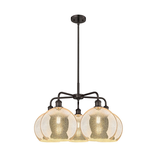 Innovations Athens 28in 5-Light Chandelier | Industrial Oil Rubbed Bronze Steel and Mercury Glass | Dining Room & Living Room | Model 516-5CR-OB-G128-10