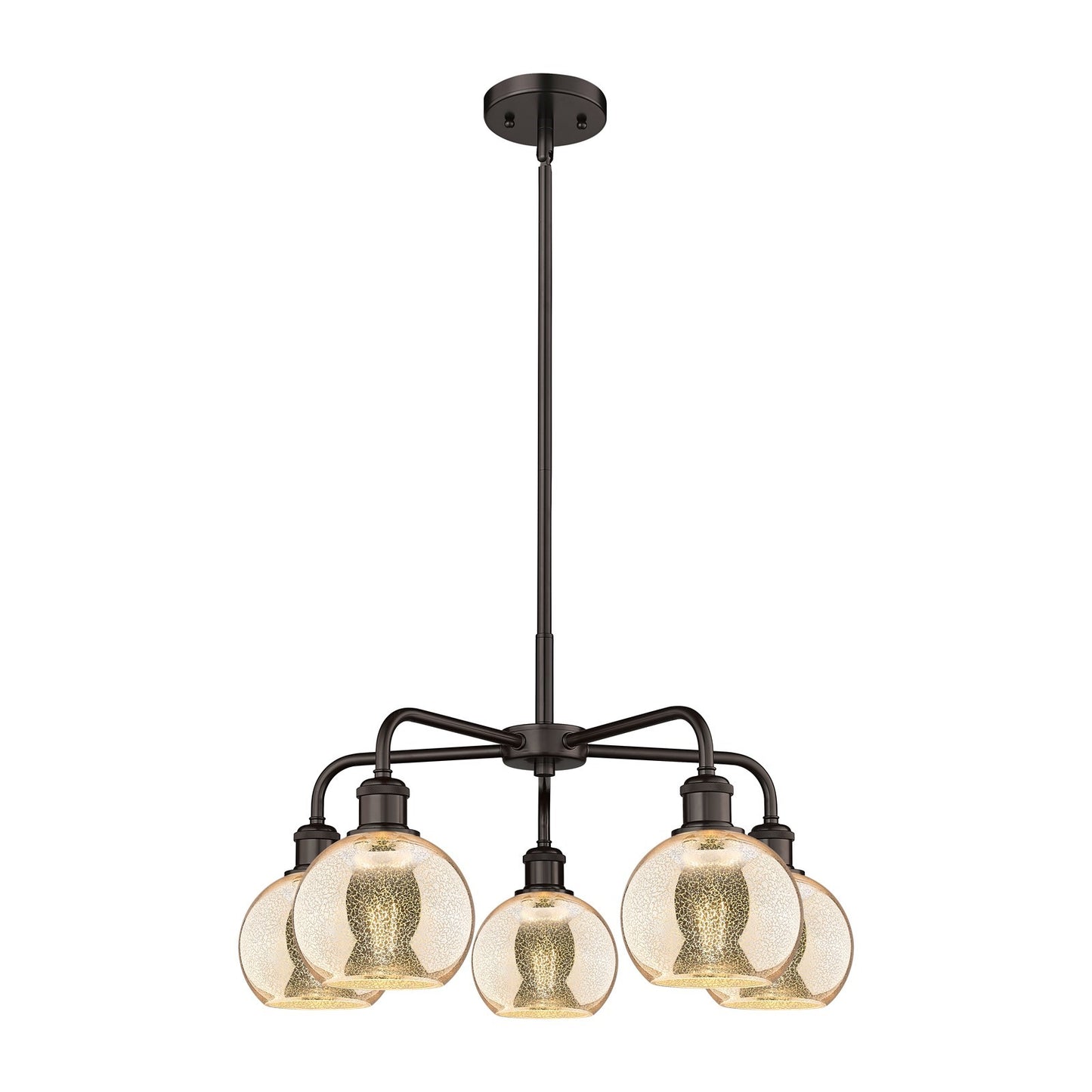 Innovations Athens 24in 5-Light Chandelier | Industrial Oil Rubbed Bronze Steel and Mercury Glass | Dining Room & Living Room | Model 516-5CR-OB-G128-6