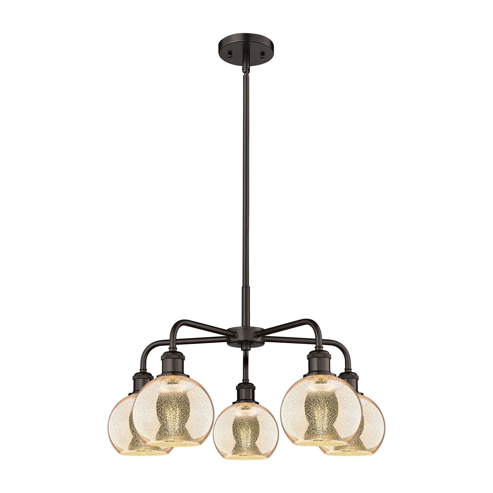 Innovations Athens 24in 5-Light Chandelier | Industrial Oil Rubbed Bronze Steel and Mercury Glass | Dining Room & Living Room | Model 516-5CR-OB-G128-6