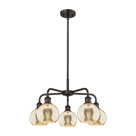 Innovations Athens 24in 5-Light Chandelier | Industrial Oil Rubbed Bronze Steel and Mercury Glass | Dining Room & Living Room | Model 516-5CR-OB-G128-6