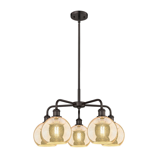 Innovations Athens 26in 5-Light Chandelier | Industrial Oil Rubbed Bronze Steel and Mercury Glass | Kitchen Island & Dining Room | Model 516-5CR-OB-G128-8