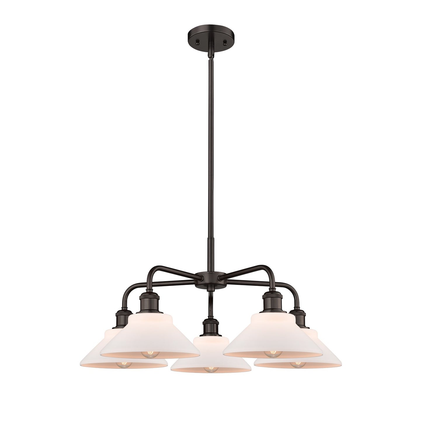Innovations Orwell 26in 5-Light Chandelier | Industrial Oil Rubbed Bronze Steel and Matte White Glass | Dining Room & Living Room | Model 516-5CR-OB-G131