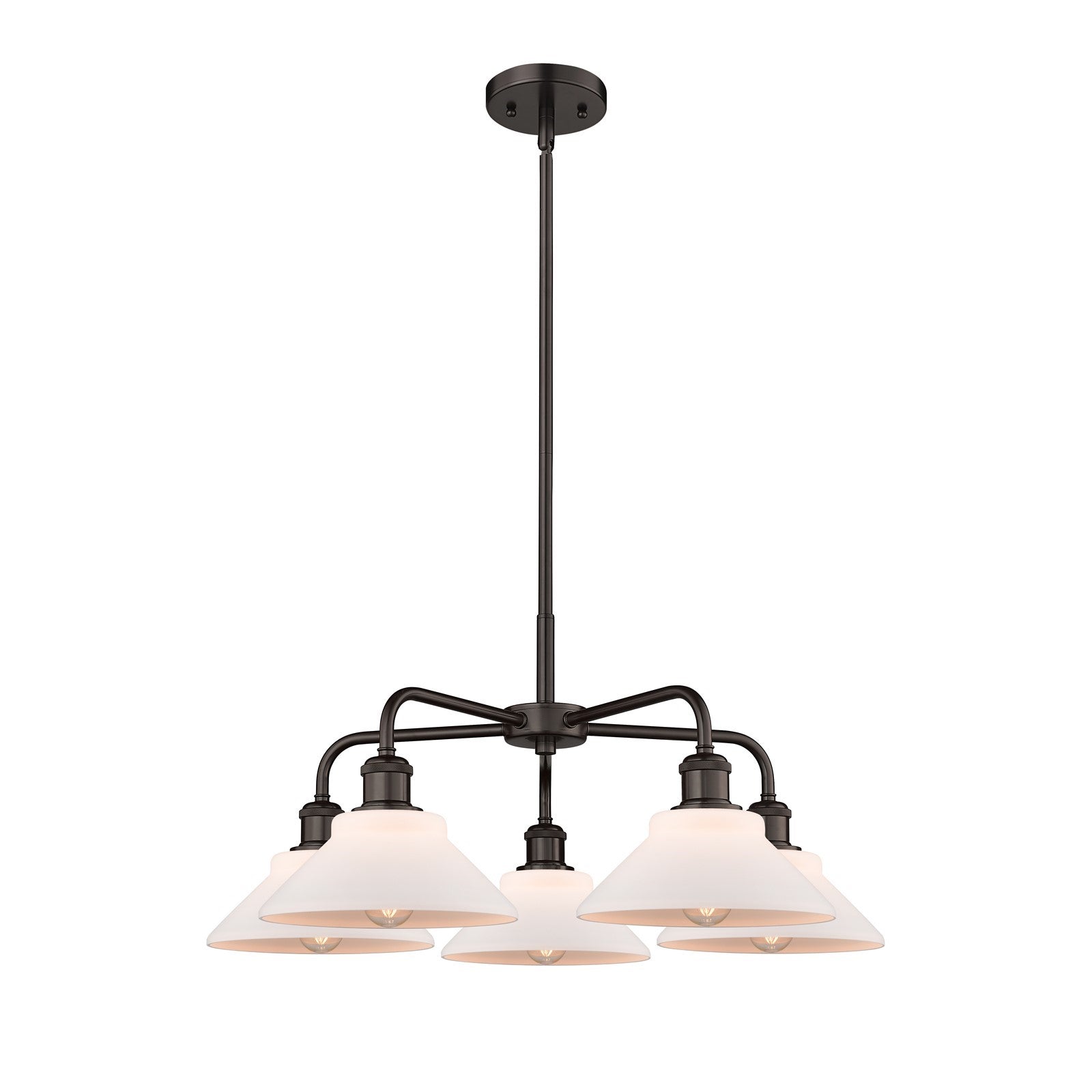 Innovations Orwell 26in 5-Light Chandelier | Industrial Oil Rubbed Bronze Steel and Matte White Glass | Dining Room & Living Room | Model 516-5CR-OB-G131