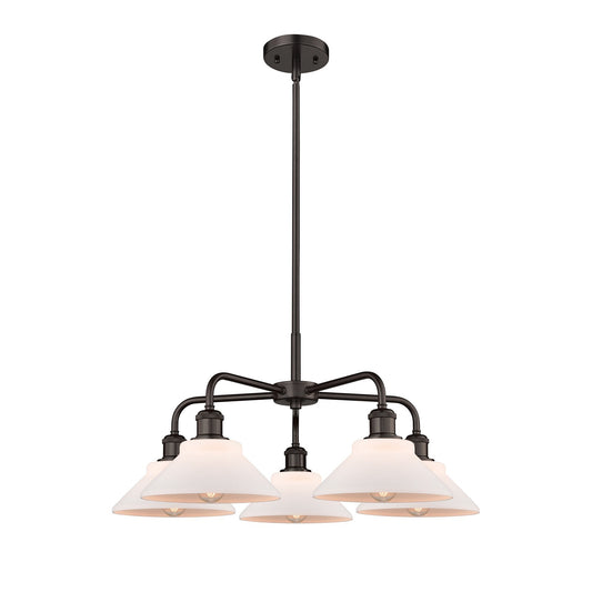 Innovations Orwell 26in 5-Light Chandelier | Industrial Oil Rubbed Bronze Steel and Matte White Glass | Dining Room & Living Room | Model 516-5CR-OB-G131