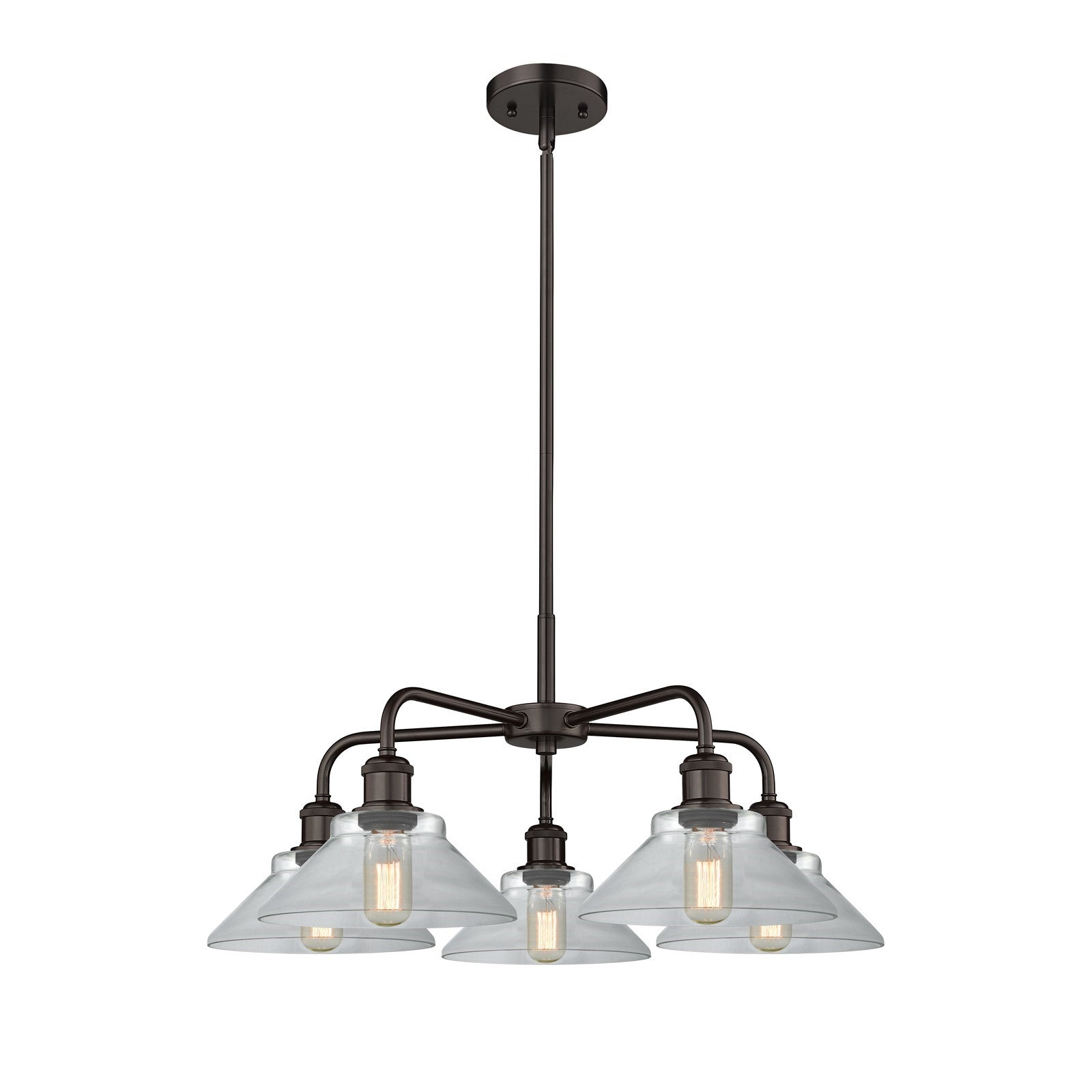 Innovations Orwell 26in 5-Light Chandelier | Industrial Oil Rubbed Bronze Steel and Clear Glass | Dining Room & Living Room | Model 516-5CR-OB-G132