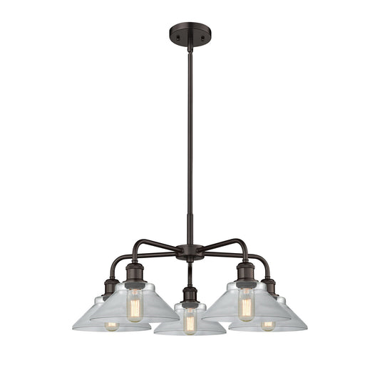 Innovations Orwell 26in 5-Light Chandelier | Industrial Oil Rubbed Bronze Steel and Clear Glass | Dining Room & Living Room | Model 516-5CR-OB-G132