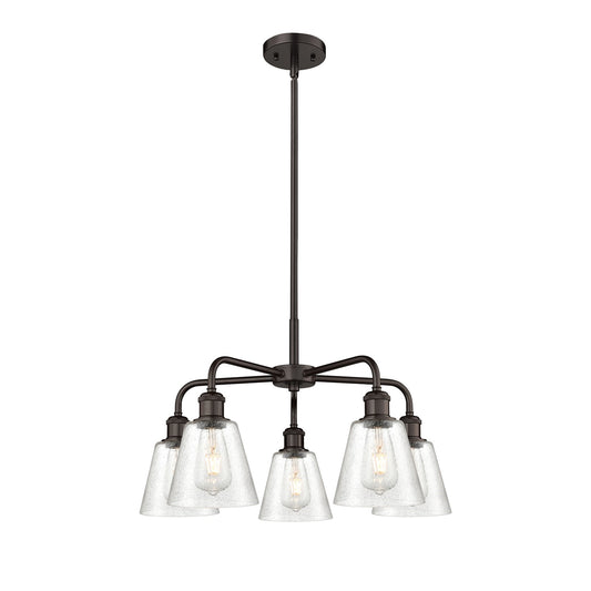 Innovations Caton 24.5in 5-Light Chandelier | Industrial Oil Rubbed Bronze Steel and Frosted Glass | Dining Room & Living Room | Model 516-5CR-OB-G454