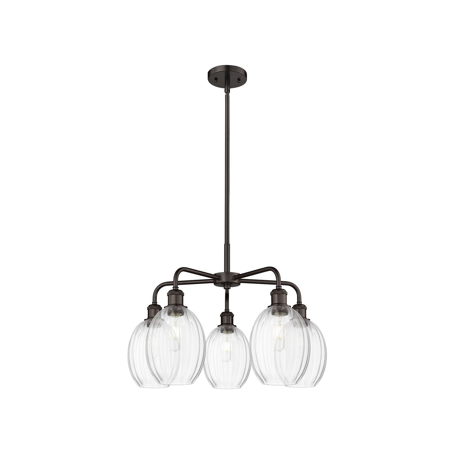 Innovations Preston Bulb 25in 5-Light Chandelier | Industrial Oil Rubbed Bronze Steel and Clear Glass | Kitchen & Dining Room | Model 516-5CR-OB-G459-6CL