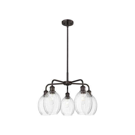 Innovations Preston Bulb 25in 5-Light Chandelier | Industrial Oil Rubbed Bronze Steel and Clear Glass | Kitchen & Dining Room | Model 516-5CR-OB-G459-6CL