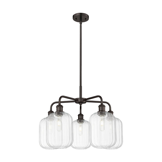Innovations Preston Cylinder 25in 5-Light Chandelier | Industrial Oil Rubbed Bronze Steel and Clear Glass | Dining Room & | Model 516-5CR-OB-G460-7CL
