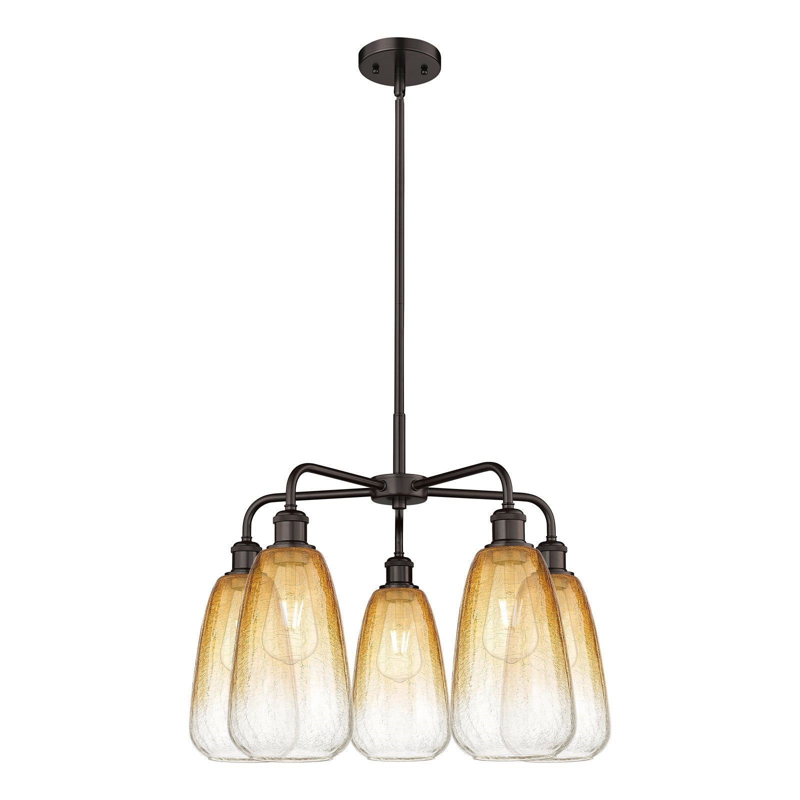 Innovations Brookhaven Almond 25in 5-Light Chandelier | Industrial Oil Rubbed Bronze Steel and Amber Glass | Dining Room & | Model 516-5CR-OB-G480-6AM