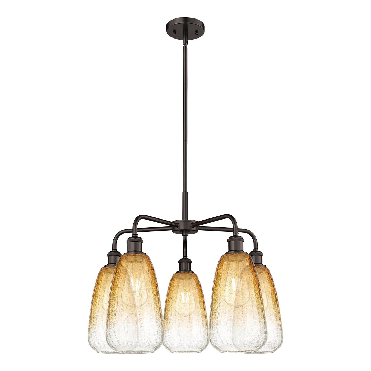 Innovations Brookhaven Almond 25in 5-Light Chandelier | Industrial Oil Rubbed Bronze Steel and Amber Glass | Dining Room & | Model 516-5CR-OB-G480-6AM