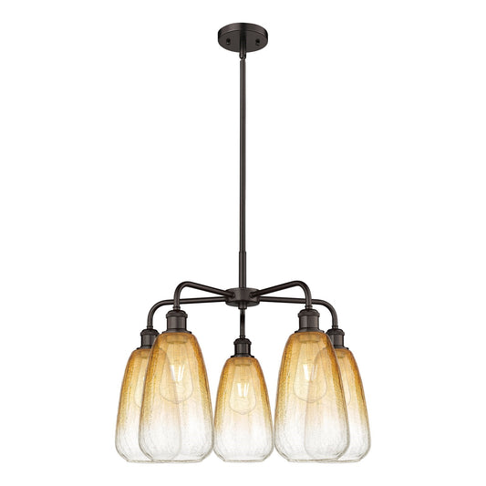Innovations Brookhaven Almond 25in 5-Light Chandelier | Industrial Oil Rubbed Bronze Steel and Amber Glass | Dining Room & | Model 516-5CR-OB-G480-6AM