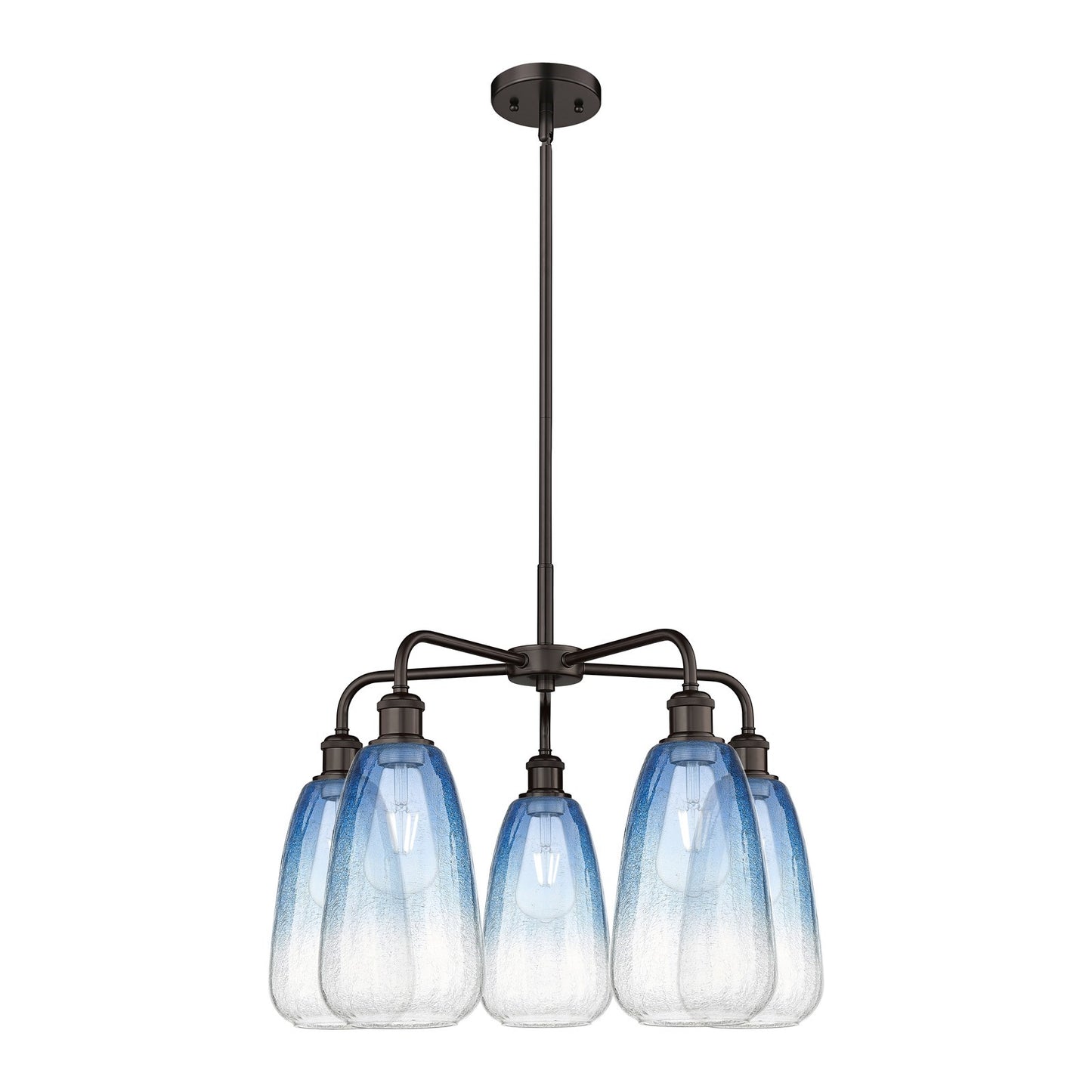 Innovations Brookhaven Almond 25in 5-Light Chandelier | Industrial Oil Rubbed Bronze Steel and Sapphire Blue Glass | Dining | Model 516-5CR-OB-G480-6SB