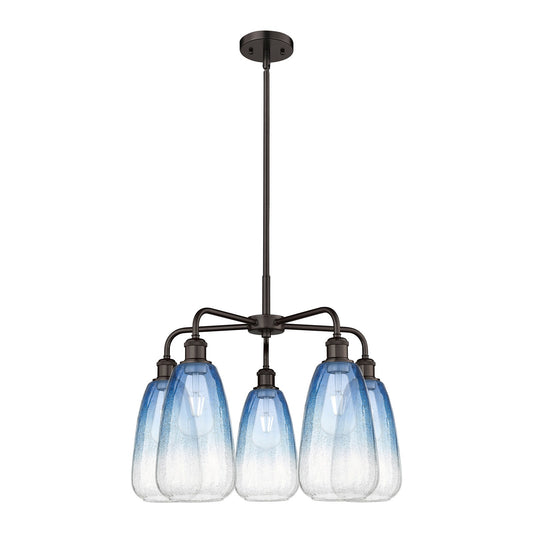 Innovations Brookhaven Almond 25in 5-Light Chandelier | Industrial Oil Rubbed Bronze Steel and Sapphire Blue Glass | Dining | Model 516-5CR-OB-G480-6SB