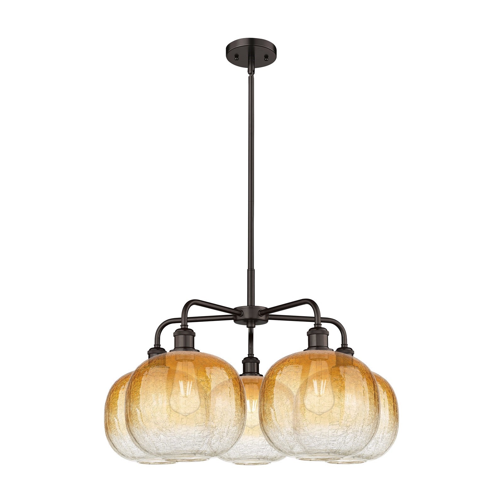 Innovations Brookhaven Sphere 29in 5-Light Chandelier | Industrial Oil Rubbed Bronze Steel and Amber Glass | Kitchen Island & | Model 516-5CR-OB-G481-10AM