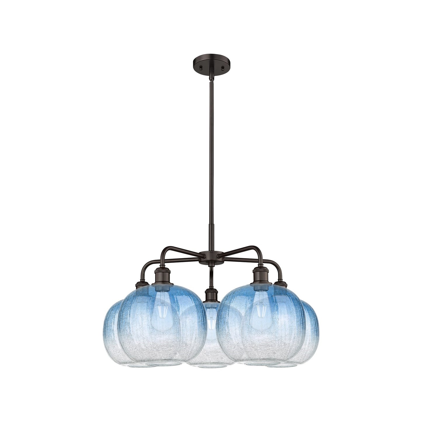 Innovations Brookhaven Sphere 29in 5-Light Chandelier | Industrial Oil Rubbed Bronze and Sapphire Blue Glass | Kitchen Island | Model 516-5CR-OB-G481-10SB