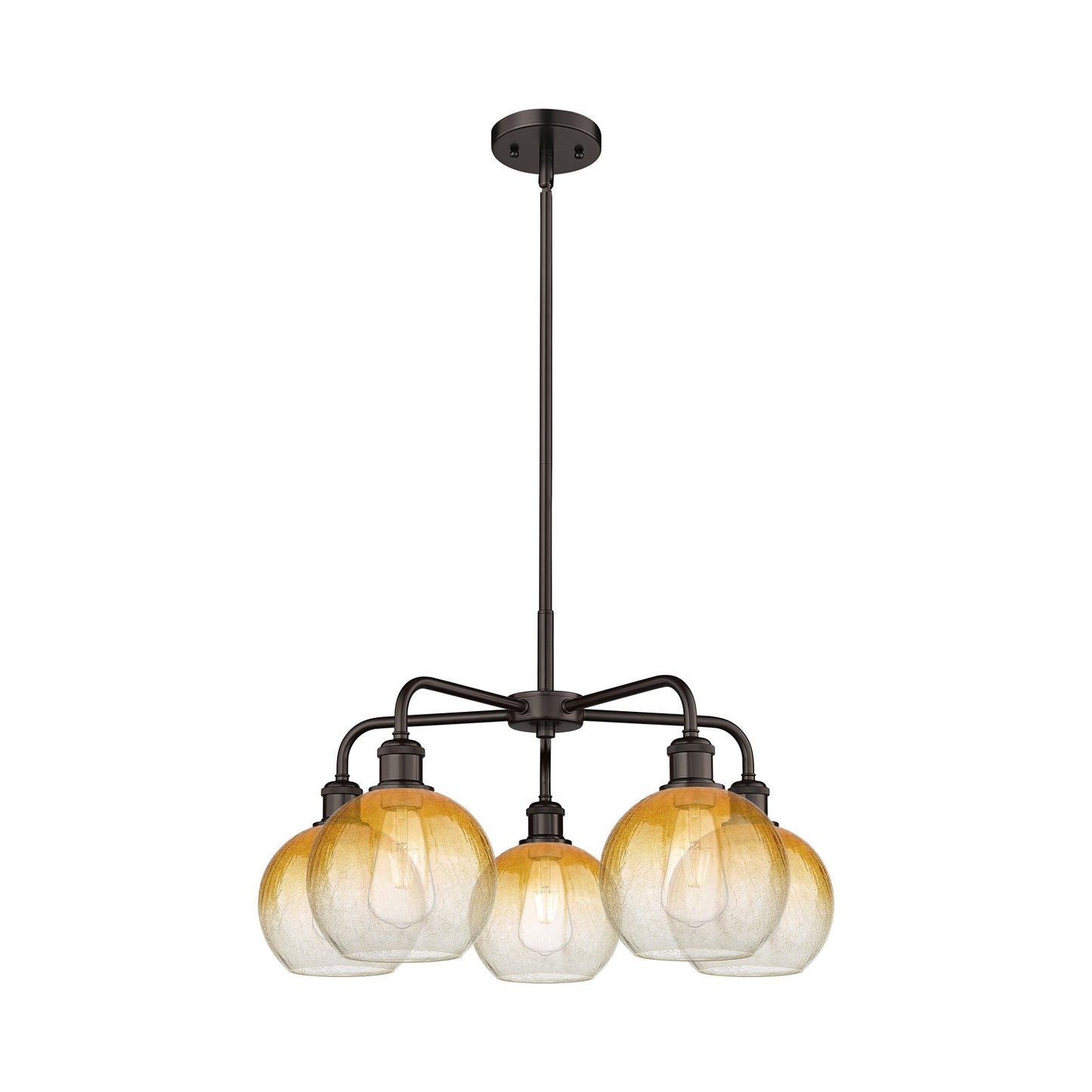 Innovations Brookhaven Globe 26in 5-Light Chandelier | Industrial Oil Rubbed Bronze Steel and Amber Glass | Dining Room & | Model 516-5CR-OB-G483-8AM