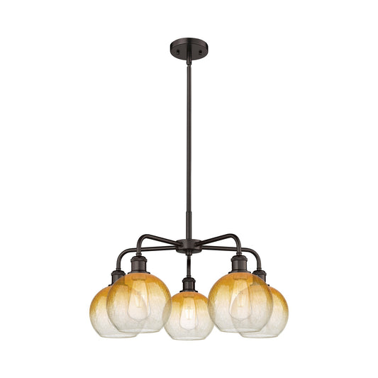 Innovations Brookhaven Globe 26in 5-Light Chandelier | Industrial Oil Rubbed Bronze Steel and Amber Glass | Dining Room & | Model 516-5CR-OB-G483-8AM
