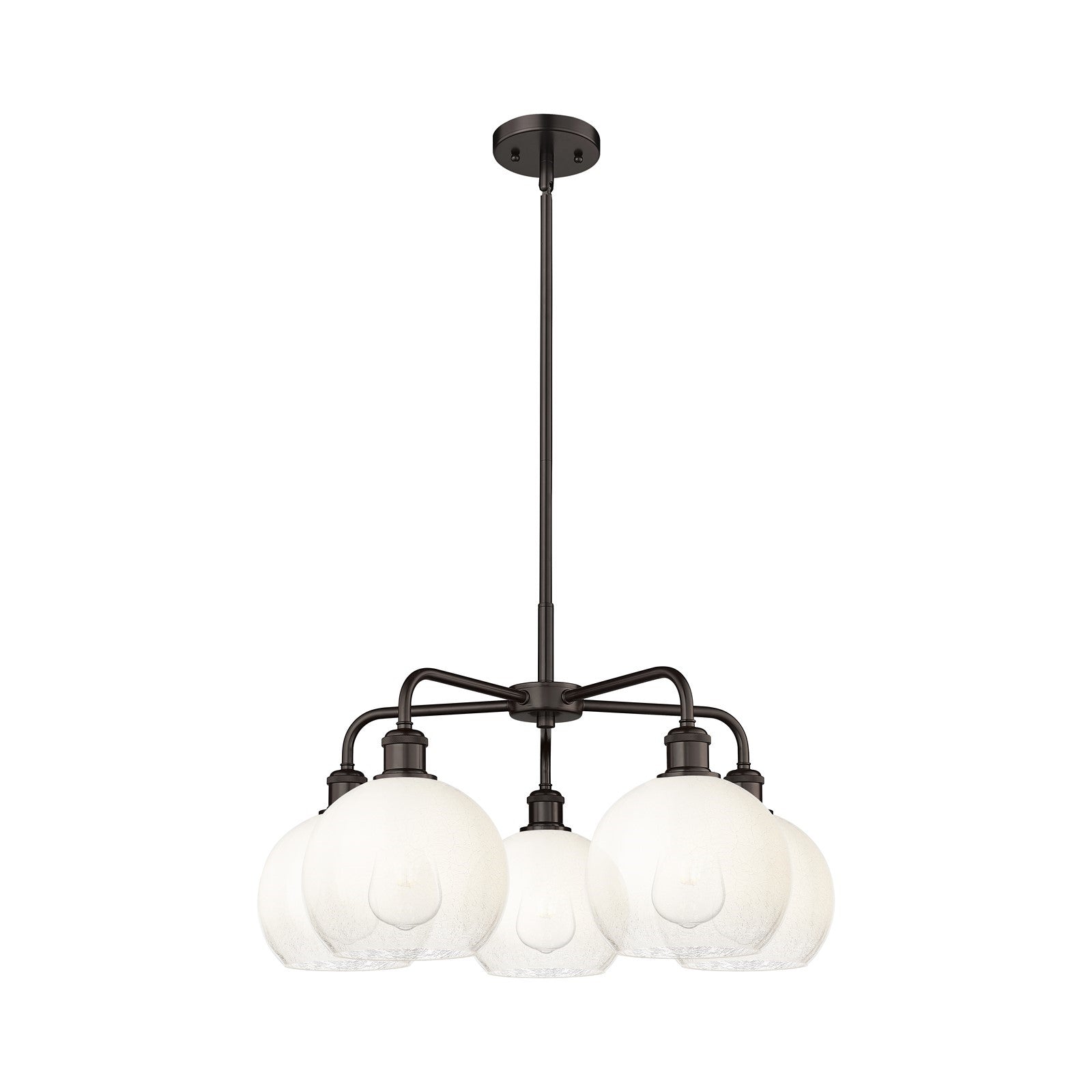 Innovations Brookhaven Globe 26in 5-Light Chandelier | Industrial Oil Rubbed Bronze Steel and Opal Glass | Damp Rated Dining | Model 516-5CR-OB-G483-8OP