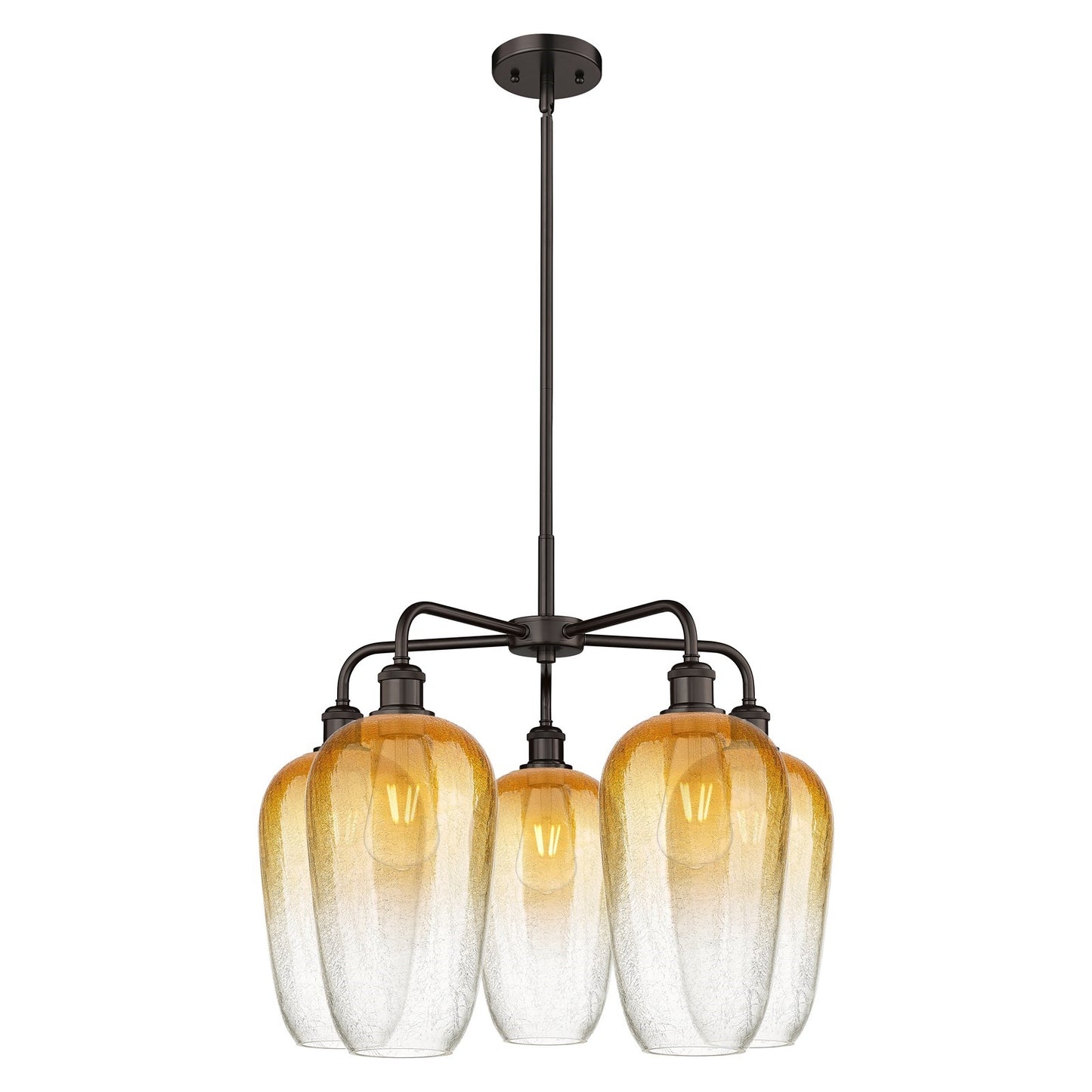 Innovations Brookhaven Flute 26in 5-Light Chandelier | Industrial Oil Rubbed Bronze Steel and Amber Glass | Dining Room & | Model 516-5CR-OB-G484-7AM
