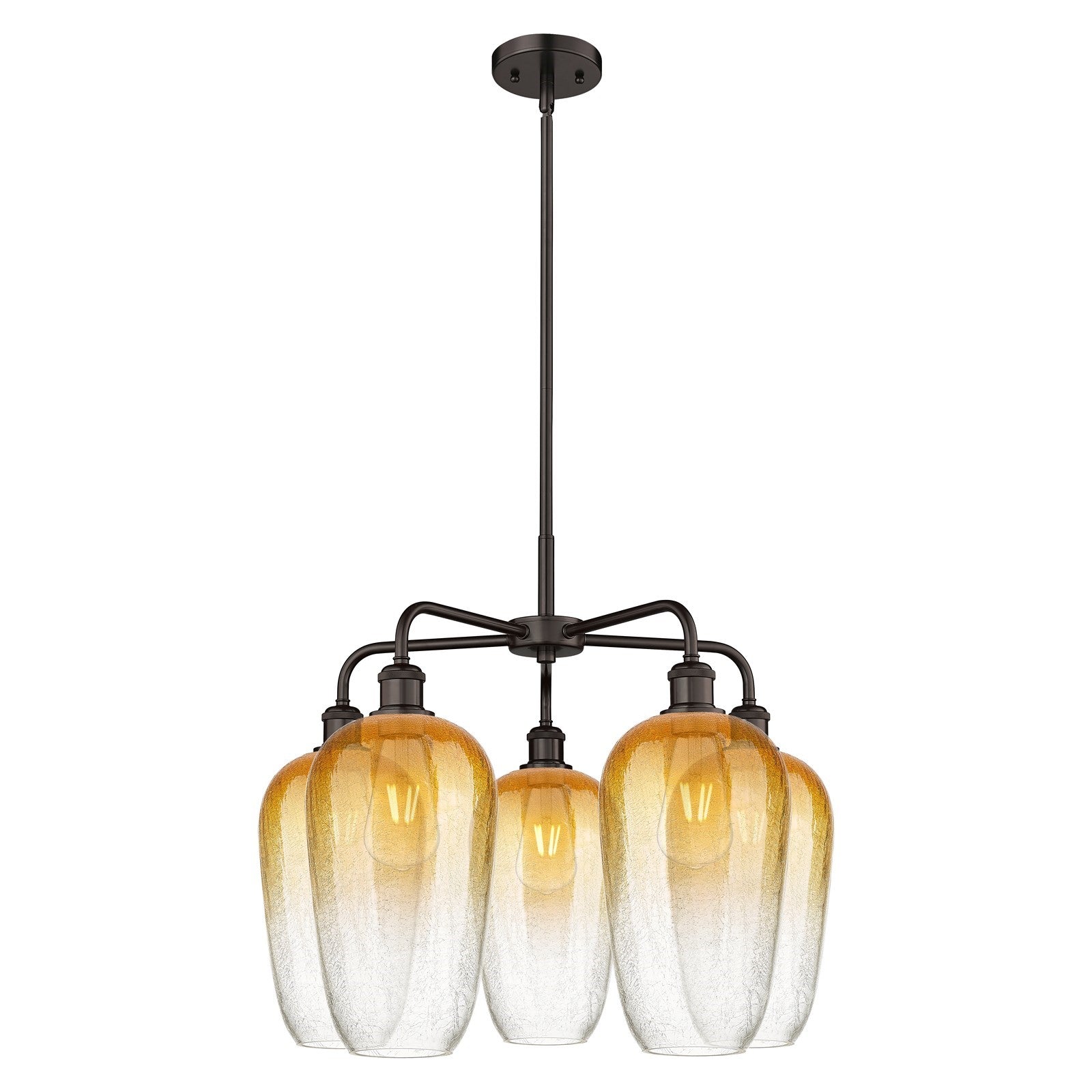 Innovations Brookhaven Flute 26in 5-Light Chandelier | Industrial Oil Rubbed Bronze Steel and Amber Glass | Dining Room & | Model 516-5CR-OB-G484-7AM