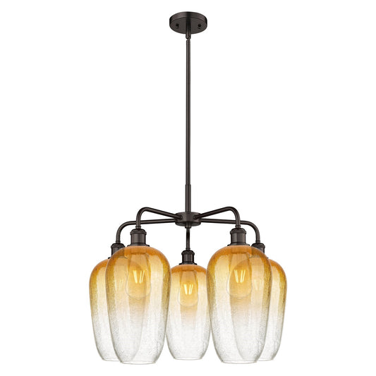 Innovations Brookhaven Flute 26in 5-Light Chandelier | Industrial Oil Rubbed Bronze Steel and Amber Glass | Dining Room & | Model 516-5CR-OB-G484-7AM