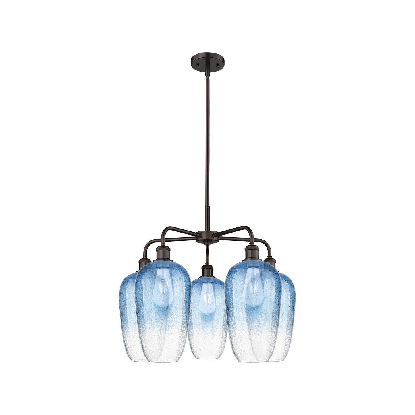 Innovations Brookhaven Flute 26in 5-Light Chandelier | Industrial Oil Rubbed Bronze Steel and Sapphire Blue Glass | Dining | Model 516-5CR-OB-G484-7SB
