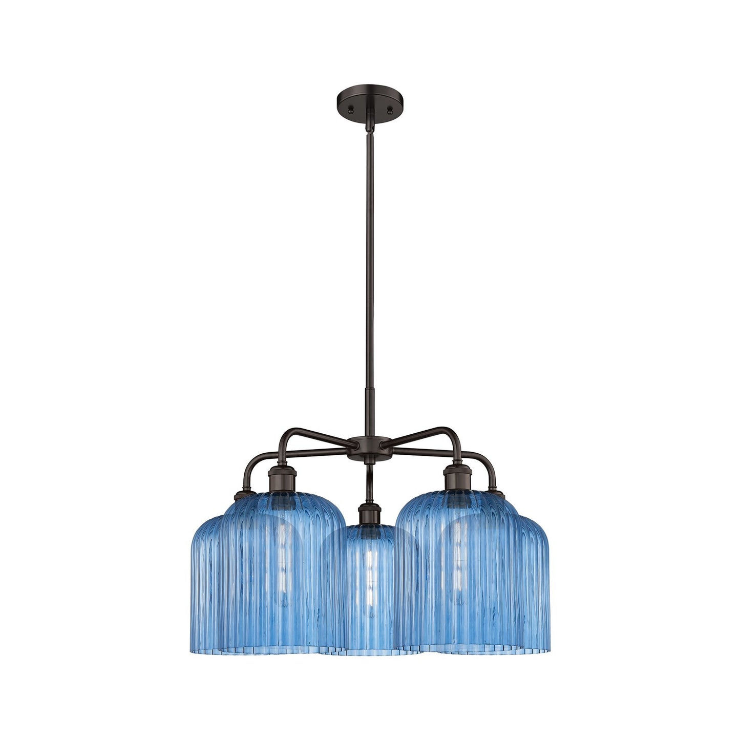 Innovations Bridal Veil 23in 5-Light Chandelier | Art Nouveau Oil Rubbed Bronze and Princess Blue Glass | Dining Room & Living | Model 516-5CR-OB-G559-8BL