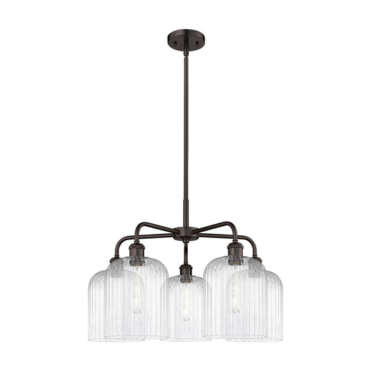 Innovations Bridal Veil 23in 5-Light Chandelier | Art Nouveau Industrial Oil Rubbed Bronze and Clear Ribbed Glass | Dining | Model 516-5CR-OB-G559-8CL