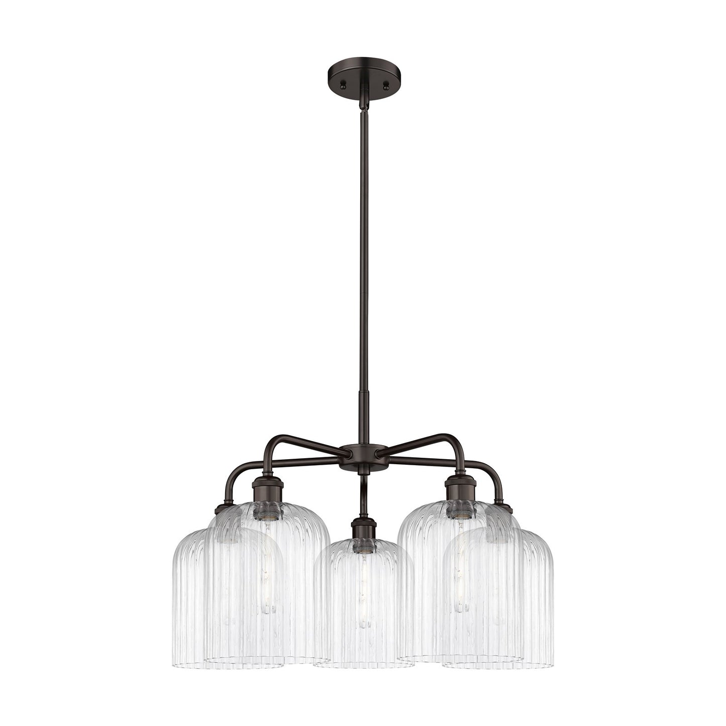 Innovations Bridal Veil 23in 5-Light Chandelier | Art Nouveau Industrial Oil Rubbed Bronze and Clear Ribbed Glass | Dining | Model 516-5CR-OB-G559-8CL